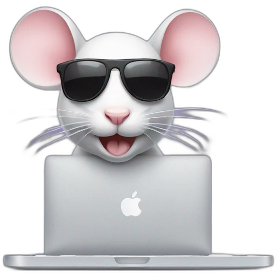 A mouse with sunglasses using a Mac  emoji