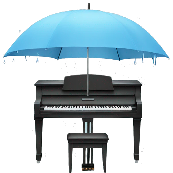 Umbrella with rain over a light blue piano  emoji