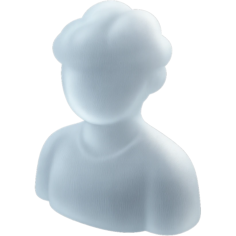 shoulder-up person with body and head made of white fluffy clouds, matte glass style emoji