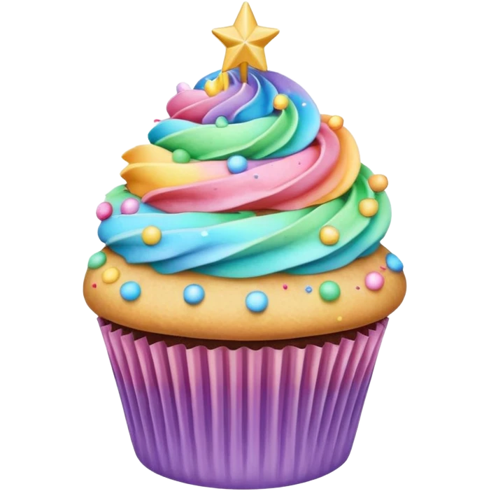 Rainbow starry cupcake emoji