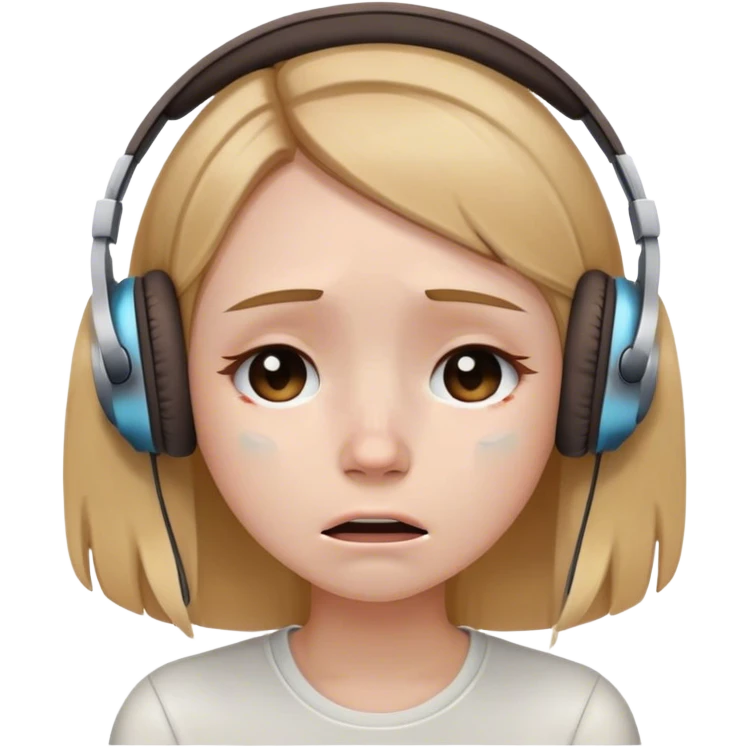 girl with brown ombré blonde hair listening to headphones and sad face cry emoji