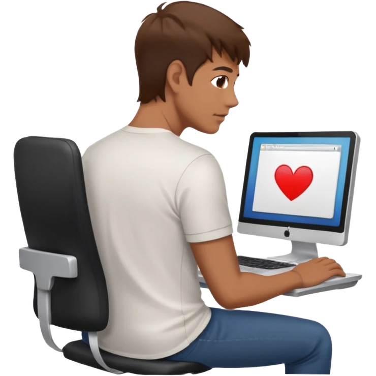 Man with hand on lap moving view from back Infront of computer  emoji