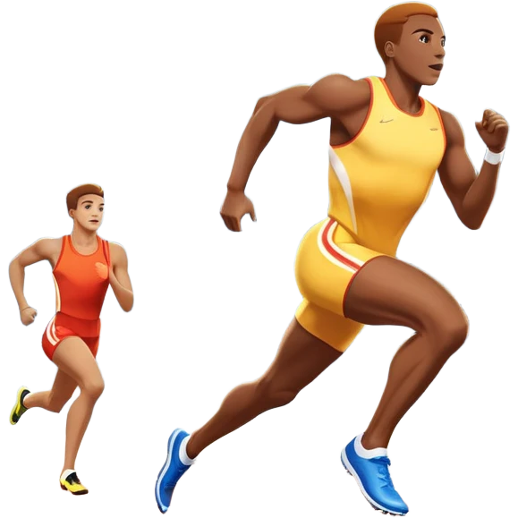 An icon featuring a vibrant stadium with cheering fans, bright lights, and a clear sky. an athlete sprinting on a track, with powerful strides and determination. The athlete's motion is dynamic, emphasizing speed and competition. emoji