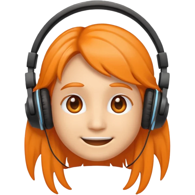 Orange happy face emoji with a couple of hair,headphones,and antennas. emoji