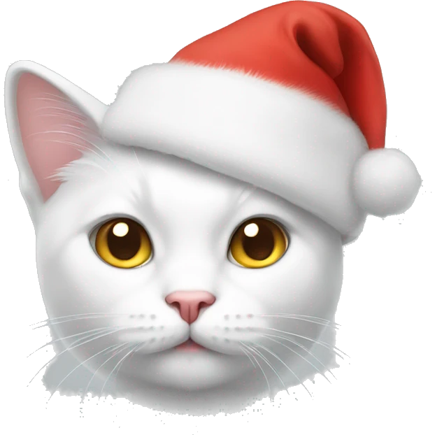 White cat wearing Christmas hat emoji
