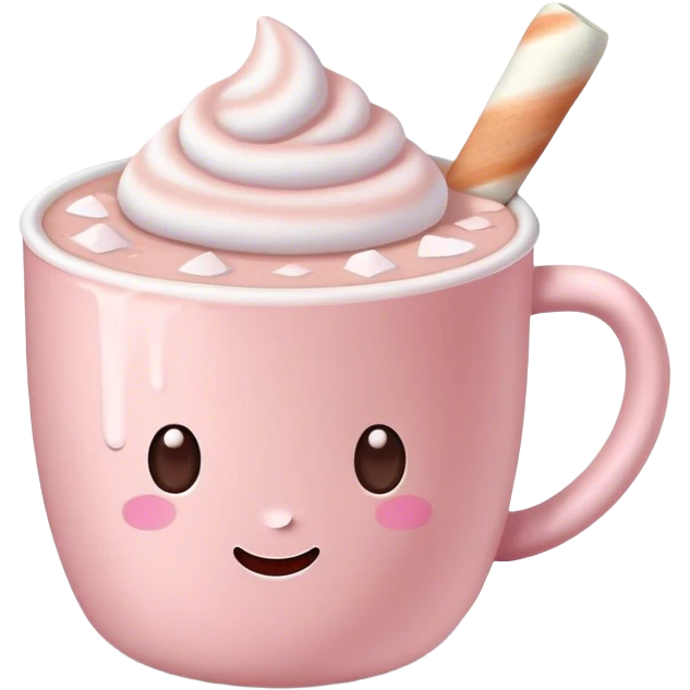 Pastel Pink cup of hot chocolate with marshmallows  emoji