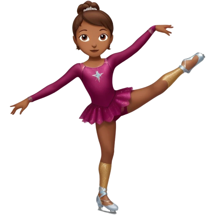 Una patinadora de 12 años y es morena de pelo y lleva un mallott granate con brillos y esta patinando emoji