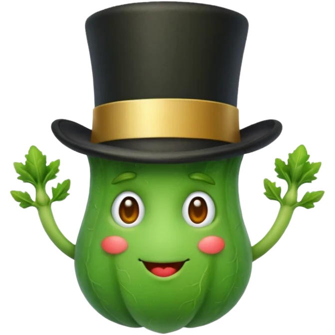 green vegetable with a top hat emoji