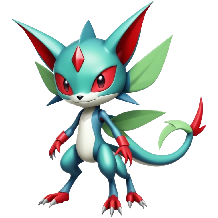 Cute Cool Edgy Shiny Futuristic Ethereal Legendary Kartana-Digimon-Sneasel-Scizor-hybrid full body emoji