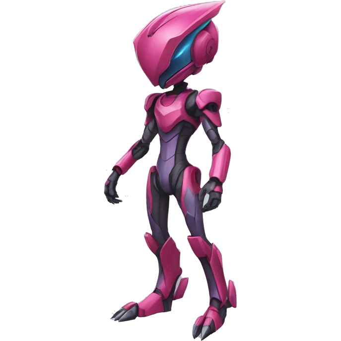 a Genesect-Raptor-Fakémon-Medabot-—hybrid with a futuristic visor-helmet and a suit full body emoji