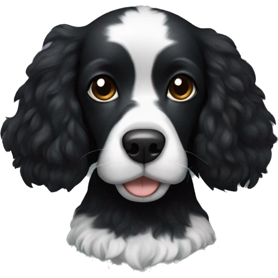 Small completely black spaniel with black fur on his whole face and white fur only on his chest emoji