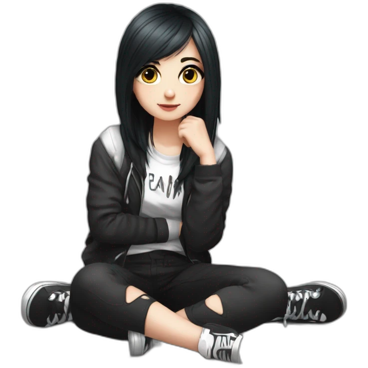 Full body curvy emo girl sits on the floor черная юбка белые трусики рваные полосатые чулки emoji