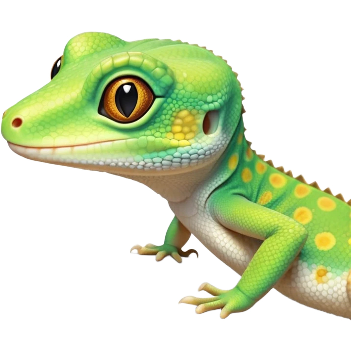 cinematic-cute-realistic gecko-portrait-emoji,-head-tilted-playfully-and-inquisitively,-featuring-a-small,-charming-body-with-smooth,-vividly-patterned-scales,-bright,-sparkling-eyes-and-delicate,-sticky-toe-pads,-simplified-yet-irresistibly-adorable emoji