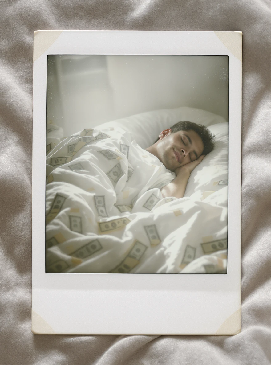 happy person napping on mattress of money emoji