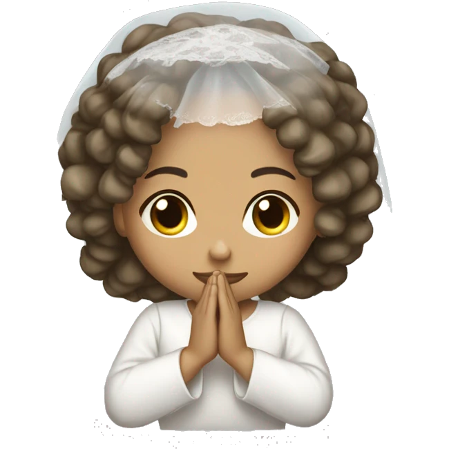Light skin girl praying with lace white veil  emoji