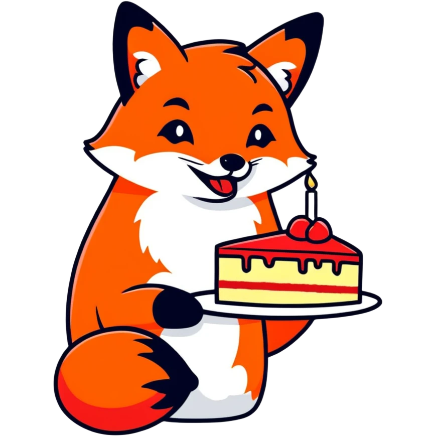 Red fox eating cake slice emoji