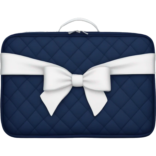 Navy blue quilted laptop case with a white bow on the case emoji