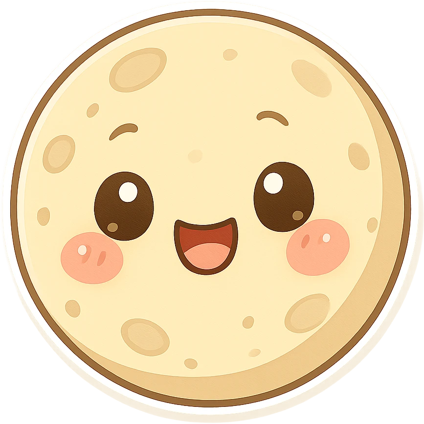 chibi sticker-style moon with a smiling face, cute and exaggerated emoji