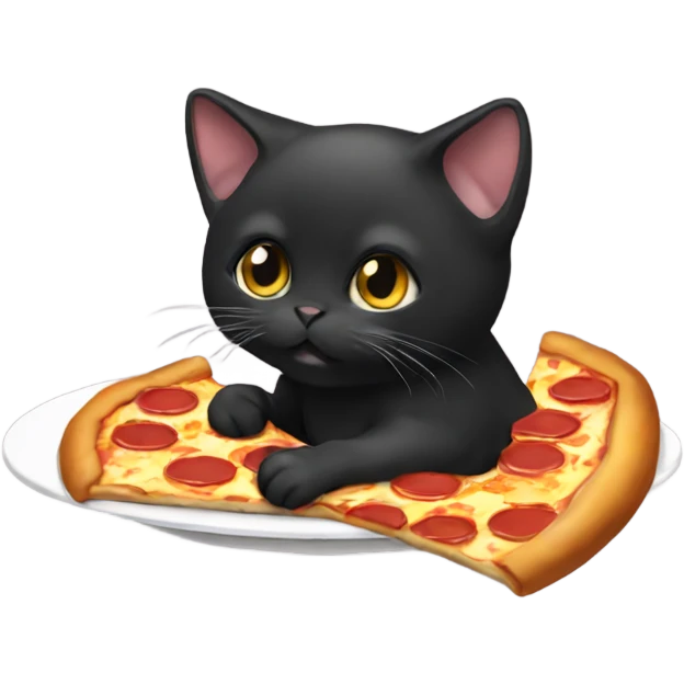 Black munchkin cat eating pizza emoji