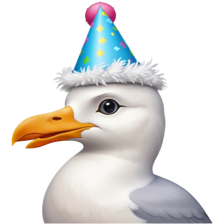 A seagull with a party hat, only the head emoji