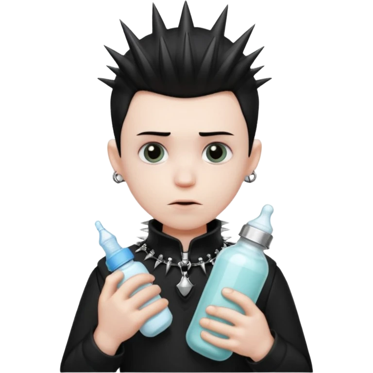 Emo man wearing spiked collar holding baby bottle  emoji