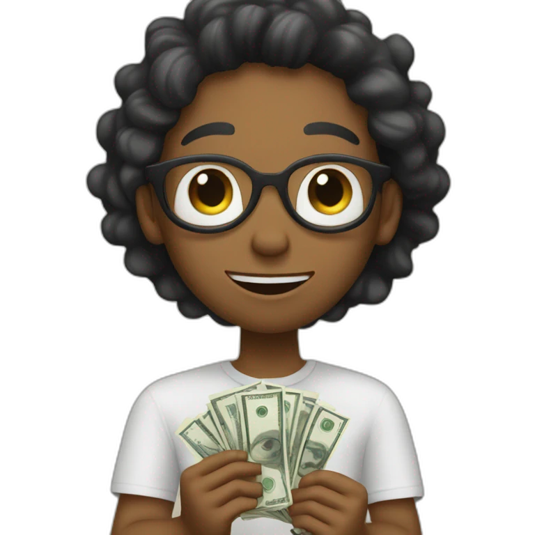 white kid is holding money while having 5 fingers on each hand. emoji