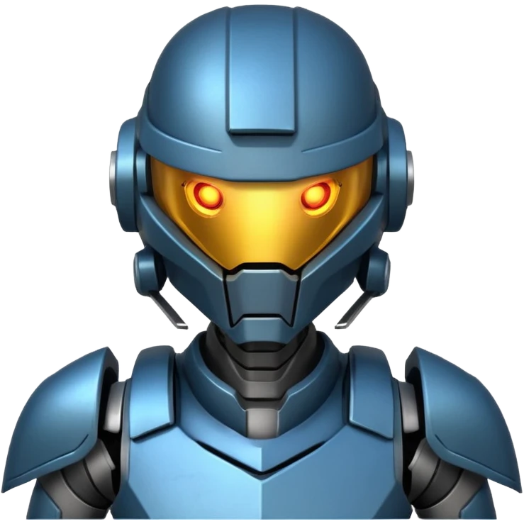 futuristic war robot portrait, head and shoulders only, glowing eyes, detailed helmet faceplate, armor collar, sci-fi metal textures, 3D cartoon, mobile game icon style, clean background, no text, no watermark
 emoji