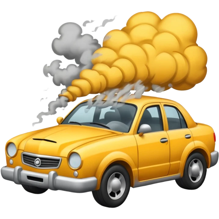 crashed car with smoke emoji