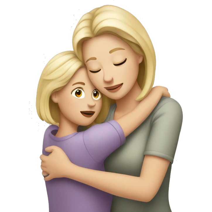 White mom hugging white adult daughter emoji