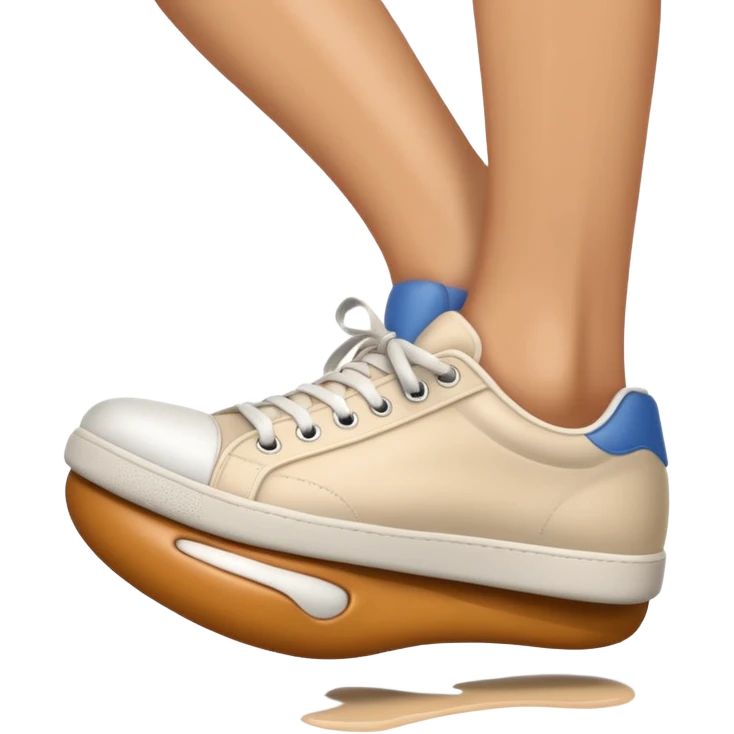 3D Apple-style emoji of a human foot wearing a sneaker, fully visible, stepping firmly on the ground, leaving a clear shoe print under the sole. Rounded, glossy, smooth, soft shadows, white background.



 emoji