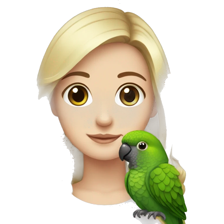 White girl with green cheek conure emoji