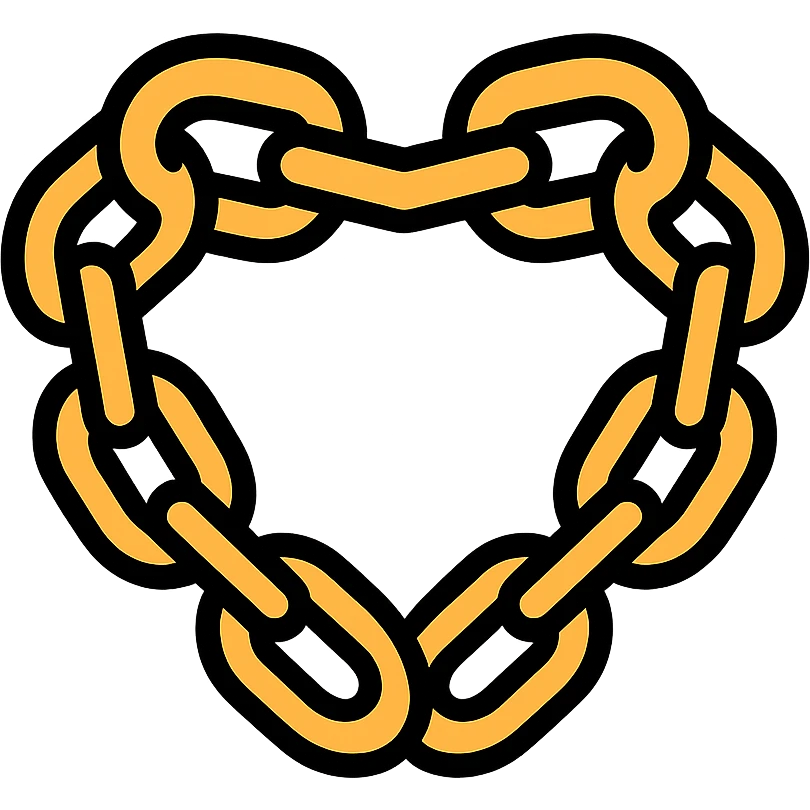 metallic links forming a heart shape, chain heart icon, lineal color icon with black outlines emoji