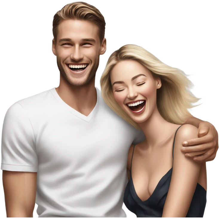 Hyper Realistic beautiful dior model laughing with a handsome male model  emoji