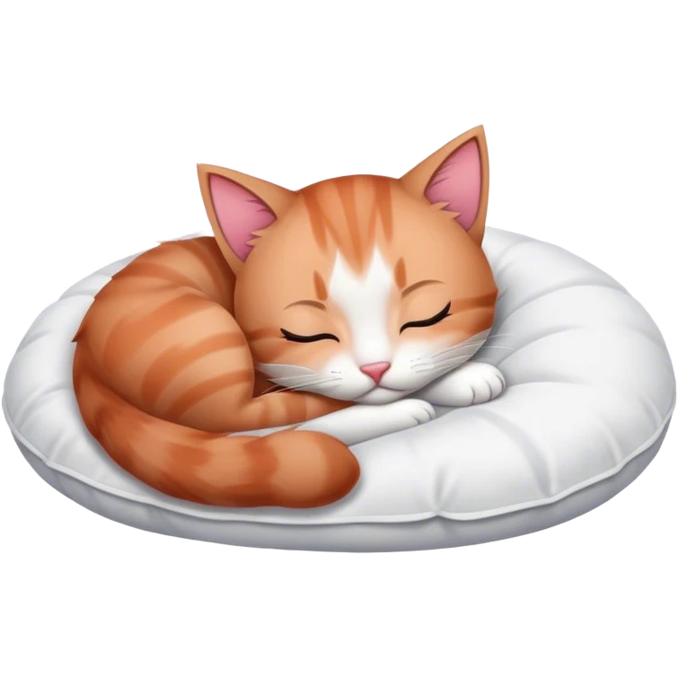 Tired kitten sleeping on a white pillow  emoji