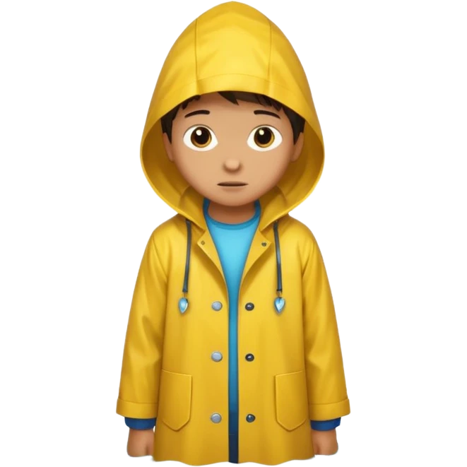 Enfant a caouet jaune se penchant vers un égout et il pleut emoji