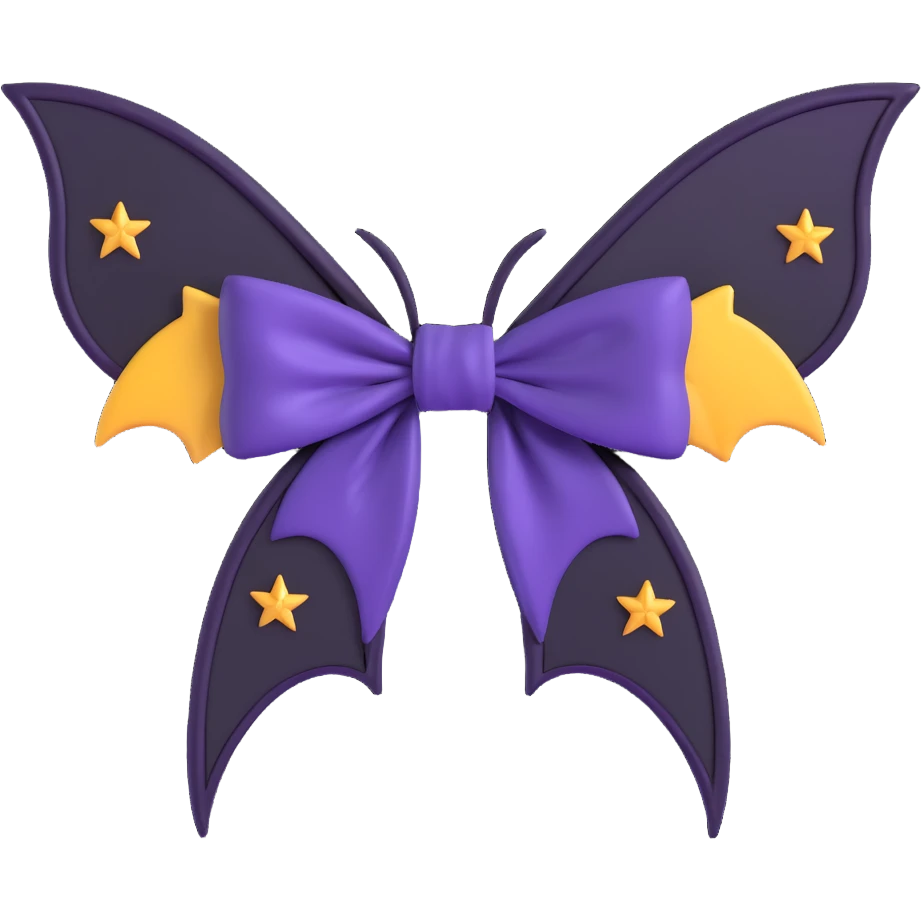 gothic bow with deep purple velvet, bat wing accents, and silver stars emoji