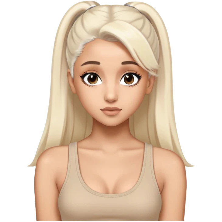 Ariana Grande Sweetener Album Cover With a beige tank top and platinum white blonde hair  emoji