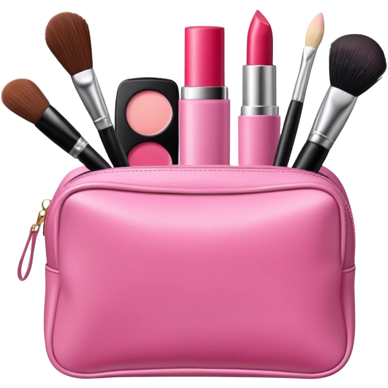 zippered cosmetic bag with beauty products sticking out emoji