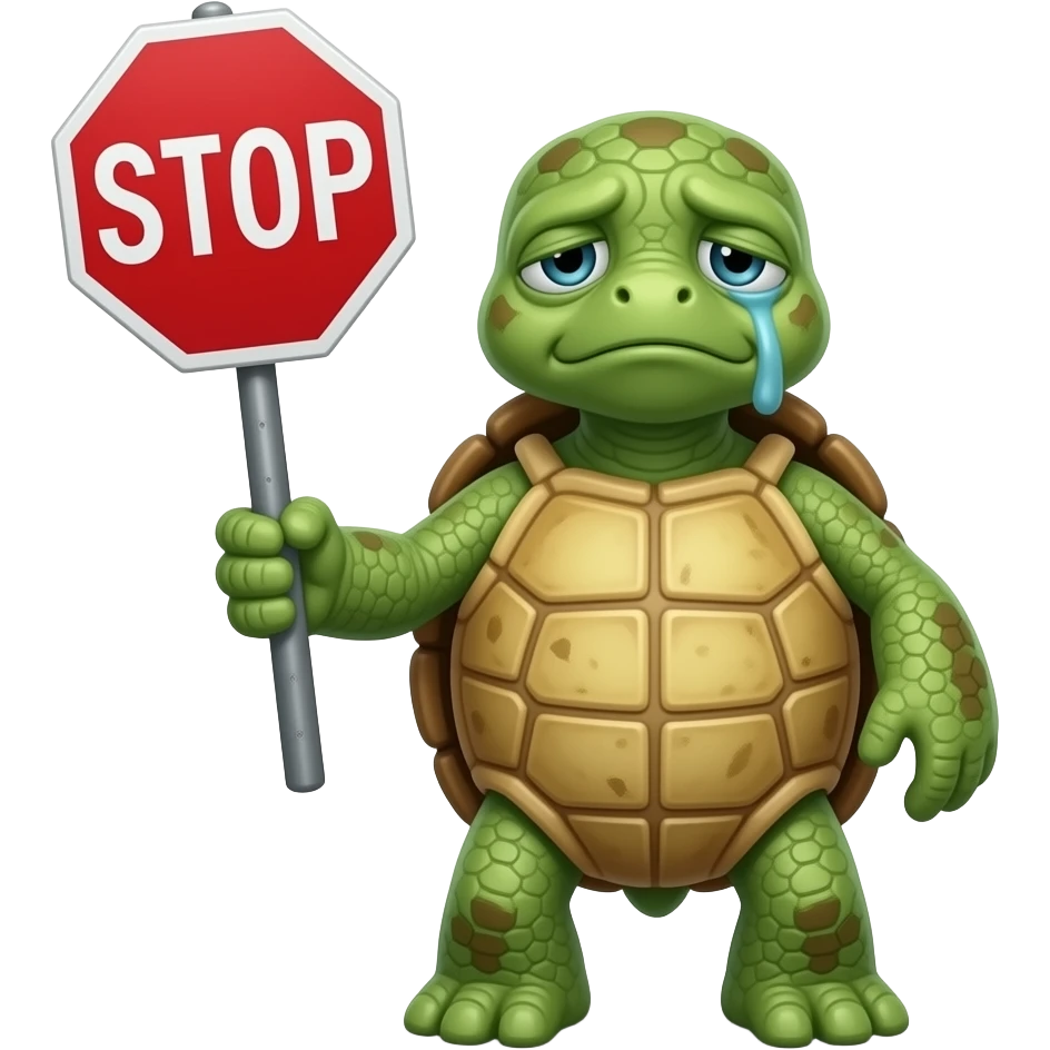 extremely old, wrinkled, tired-looking turtle holding a stop sign emoji