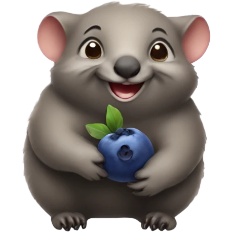 Wombat smiling, holding a blueberry emoji