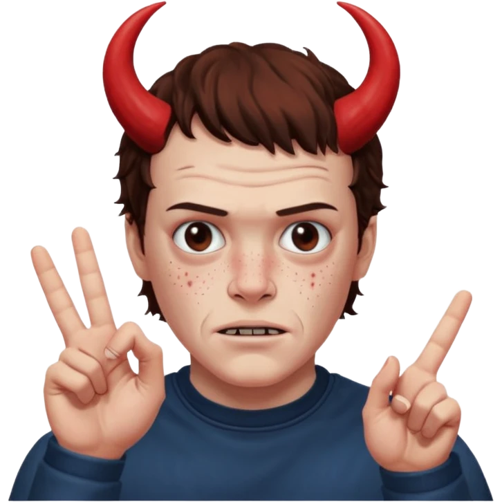 Eddie the freak from stranger things with his iconic hand sign over his head pretending to be the devil I think emoji