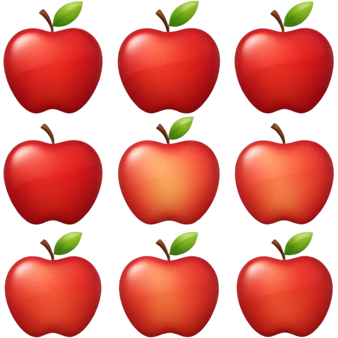 “A clean, modern Apple emoji–style apple icon, flat design, smooth gradients, subtle shine, soft shadow, centered on a neutral light background, minimalistic, professional UI style, high resolution, vector-like, no text.” emoji