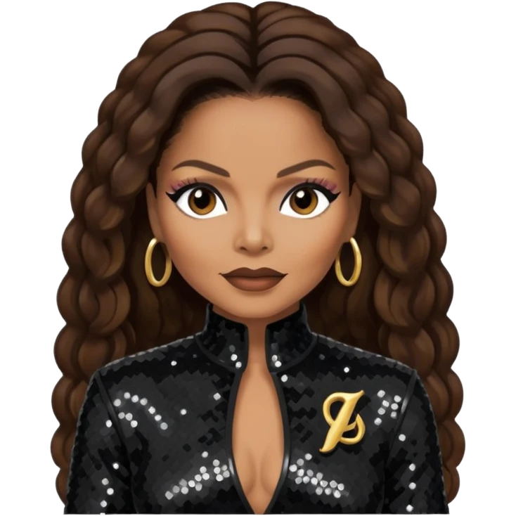 Janet Jackson with dark brown hair, black sequin outfit emoji