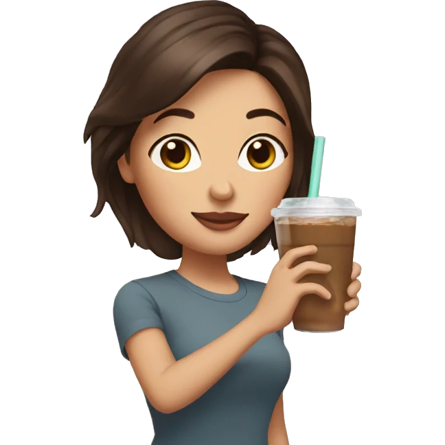 brunette with iced coffee emoji