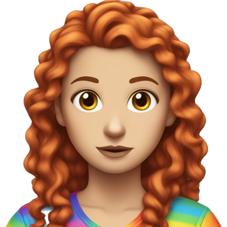 a white girl with long red curly hair in a pony tail with rainbow shirt being bad ass emoji