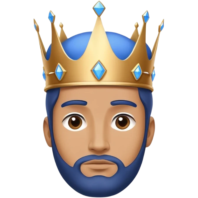 A man  wearing a large, simple blue crown that is bigger than his face. The crown has no details or gemstones, with a wide, smooth base. The design is clean and minimalistic. emoji