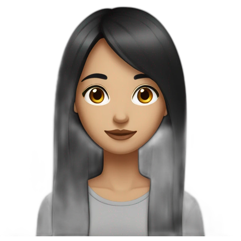 girl long straight black hair, brown eyes, medium nose, small painted mouth  emoji