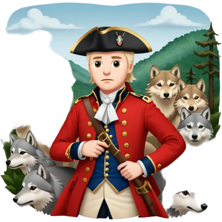 Loyalist Patrick Ferguson at the Revolutionary war Battle of Kings Mountain, with Wolves around him. emoji