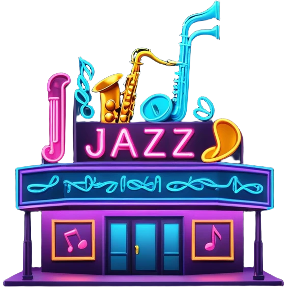 jazz nightclub with neon sign and musical notes on dark background emoji