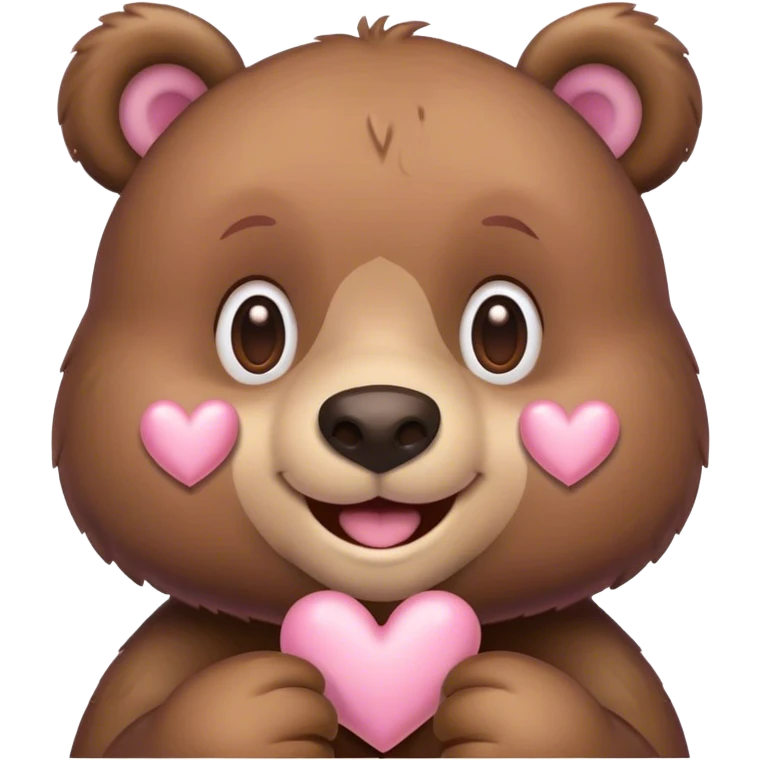 brown bear smiling with soft pink hearts emoji